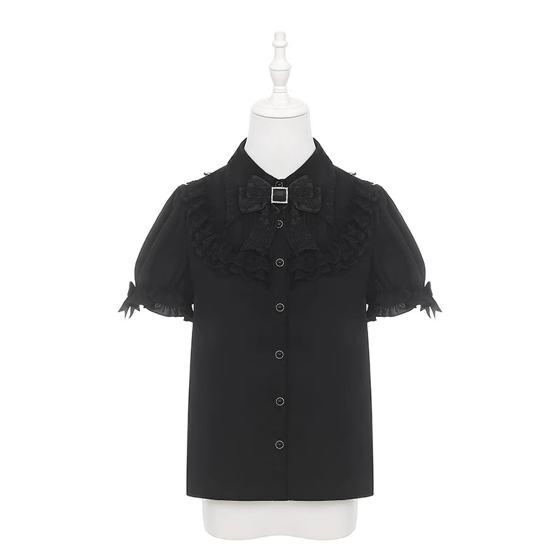 Jirai Kei Black Blouse and Plaid Skirt Set, Tulle Overlay (L M S XL) 45572:855463