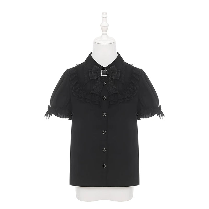 Jirai Kei Black Blouse and Plaid Skirt Set, Tulle Overlay (L M S XL) 45572:855463