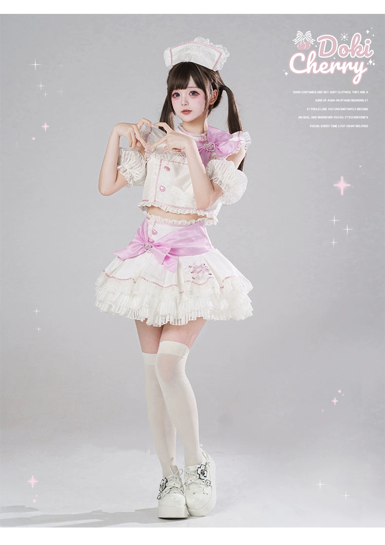 Jirai Kei Skirt Two-Piece Idol Stage Outfit Short-Sleeve Top and Skirt Set 41562:704908