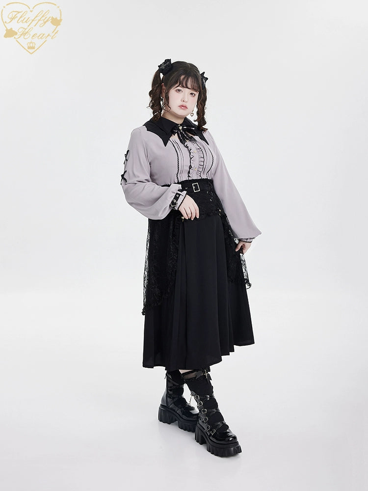 Jirai Kei Black Skirt Double Layer Long A-line Skirt 31468:366458