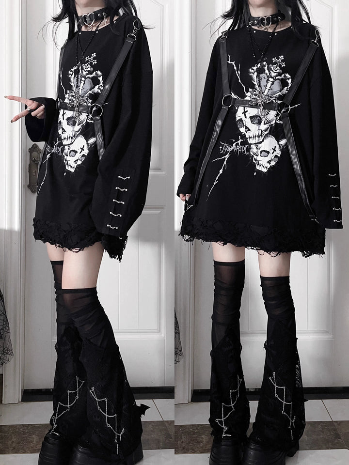 Gothic Printed Long Sleeve Tee, Detachable Strap 44336:804648