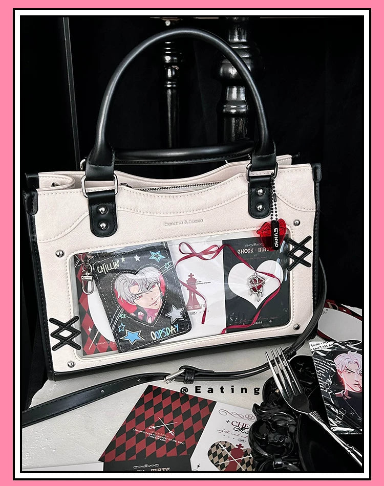 Y2K Square Shaped Ita Bag, Clear Window & Star Chain 45418:848162