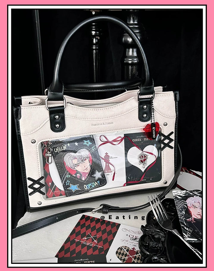 Y2K Square Shaped Ita Bag, Clear Window & Star Chain 45418:848162