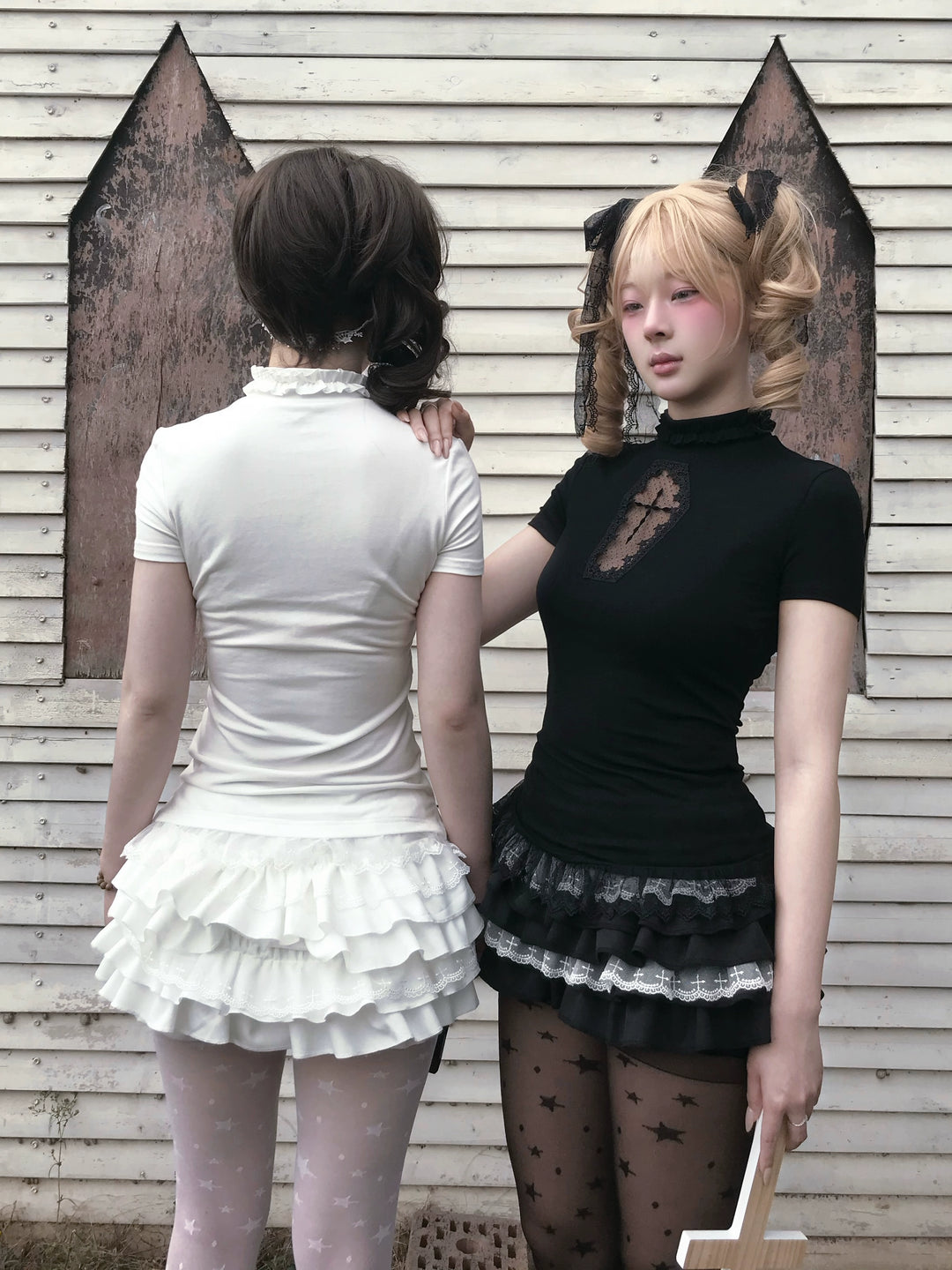 Gothic Cross-Detailed Top & Tiered Ruffle Bloomers 43079:764556