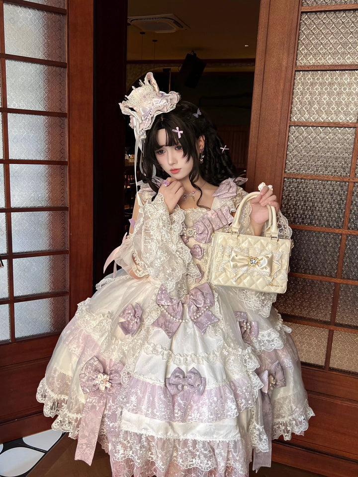 Ryousangata Square Handbag, Lace Bow & Diamond Quilting 45754:862825