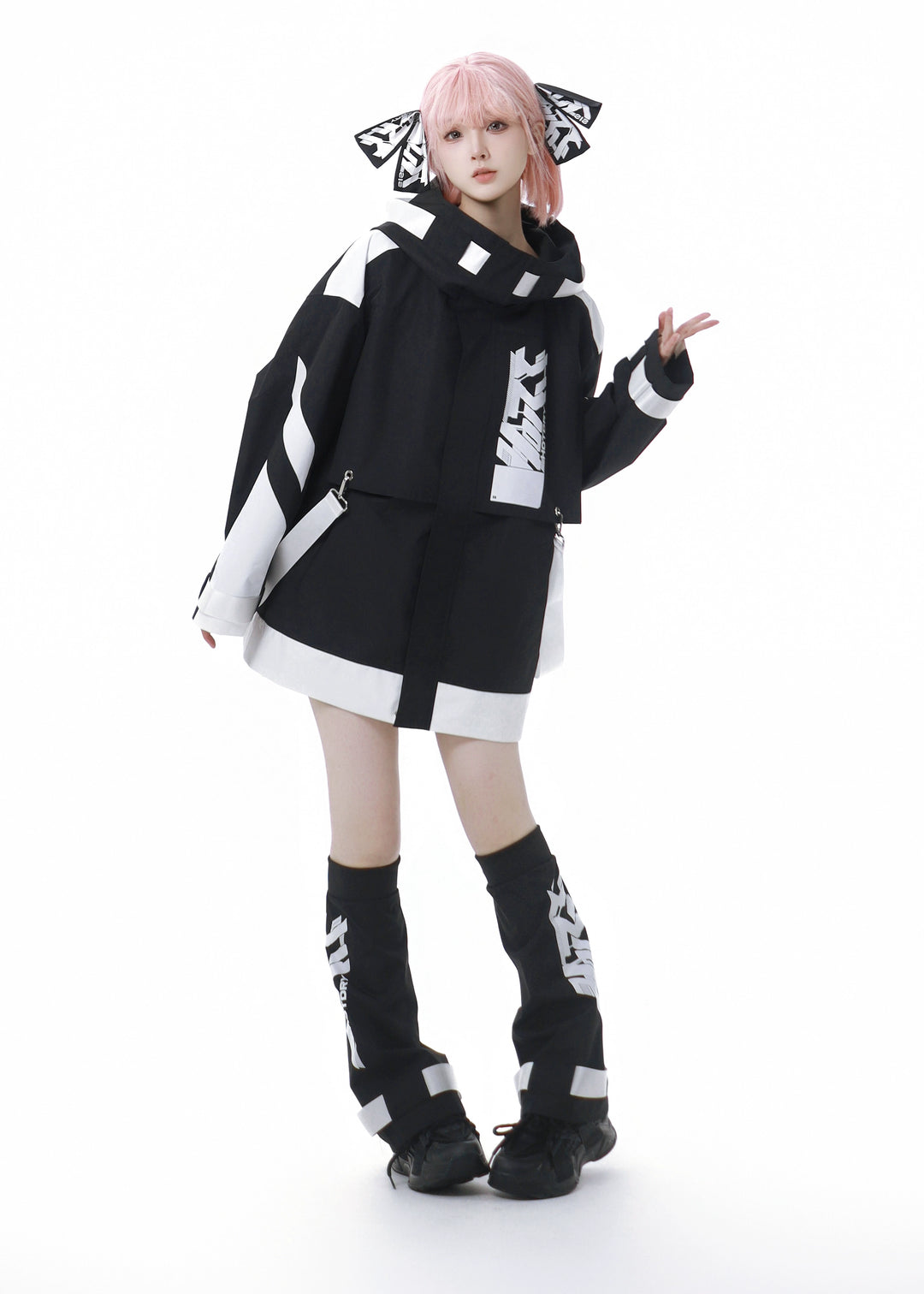 Jirai Kei Outfits Tenshi Kaiwai Hooded Jacket Shorts Set 40084:654386