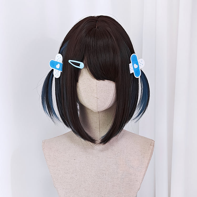 Jirai Kei Wig E-Butterfly Girl Blue Dark Brown Short Hair Wig 22044:366044