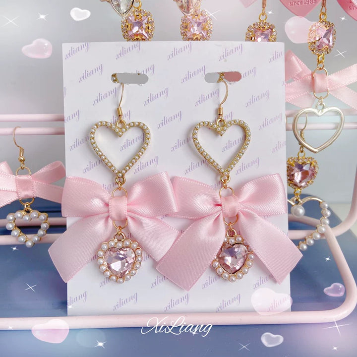 Pink Bow Earrings, Hook or Clip-on Style 45745:862171