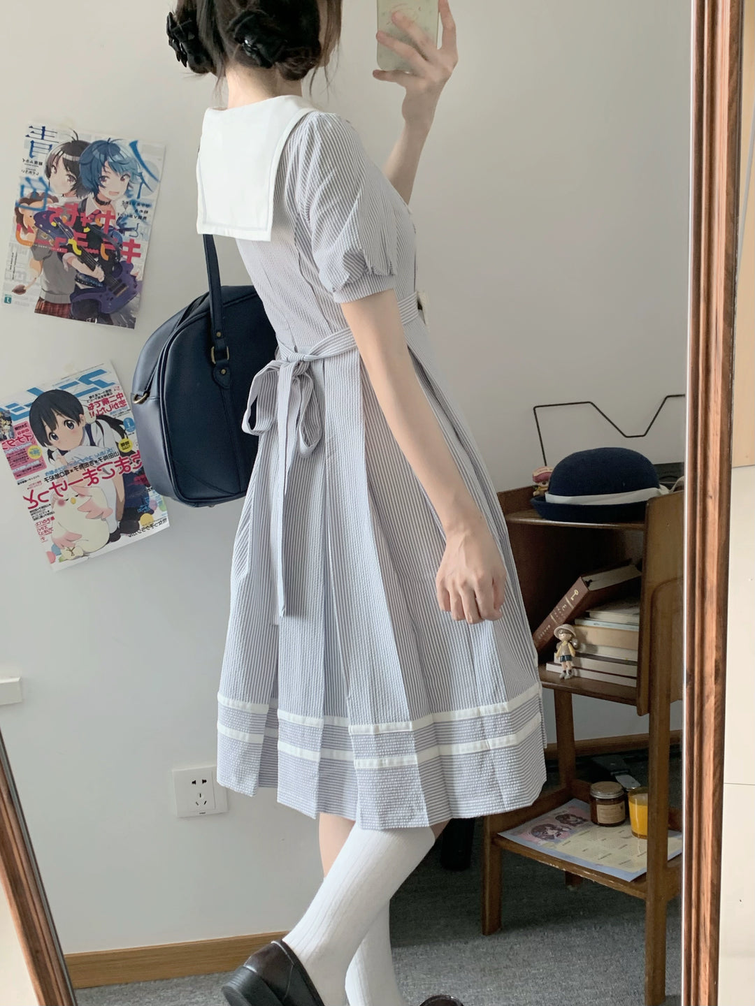 Summer JK Uniform Striped Dress, Sailor Collar 43627:781367