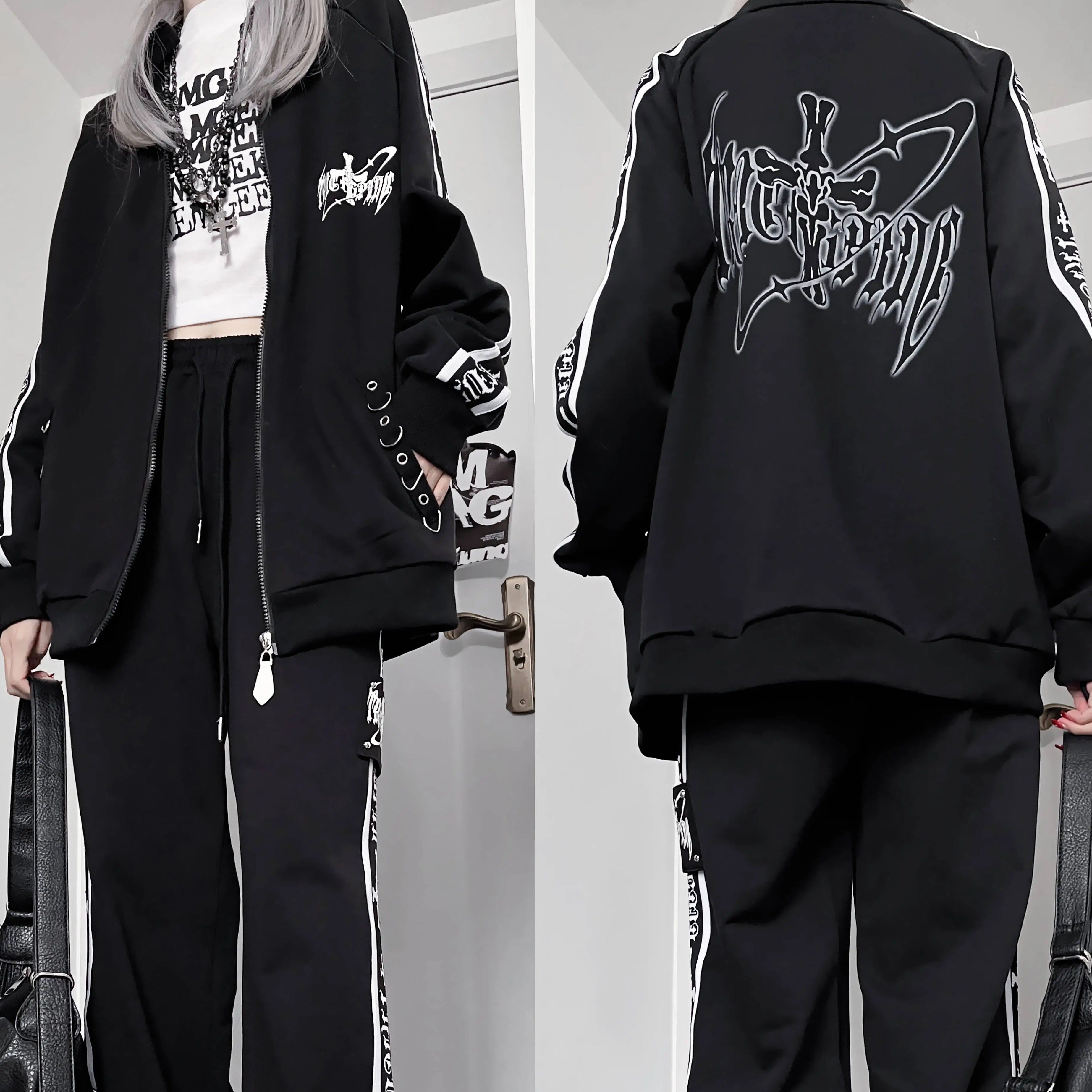Oversized Gothic Jacket With Zipper Closure And Pants – Honey Wardrobe
