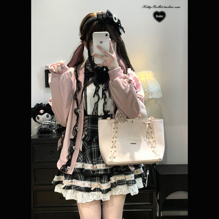 Ryousangata Sweatshirt Cardigan, Ruffled Lace 43732:783884