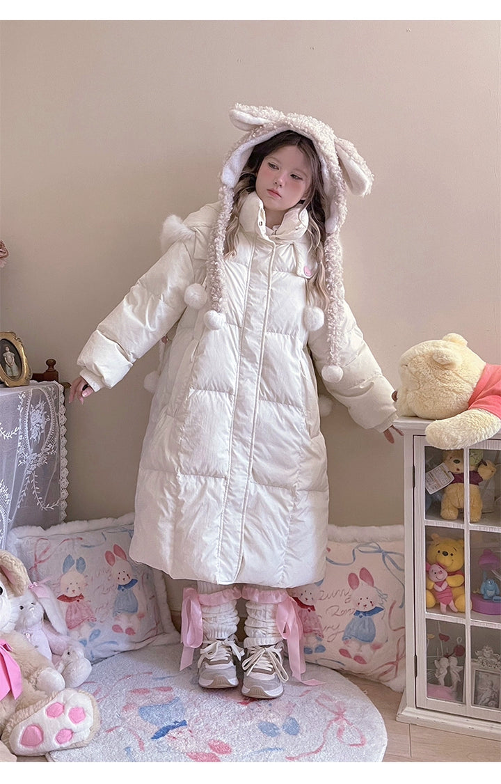 Kawaii Winter Coat Rabbit Ear Hooded Long Down Jacket 40340:665576