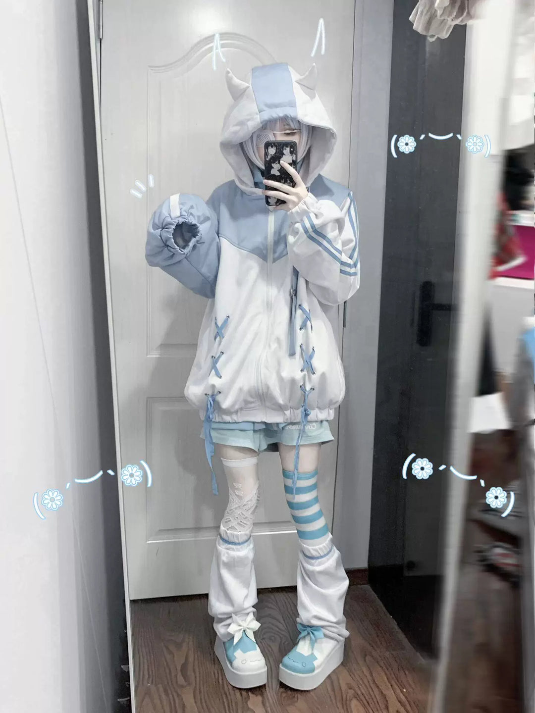 Tenshi Kaiwai Zip-Up Hoodie, Lace-Up 45461:850218