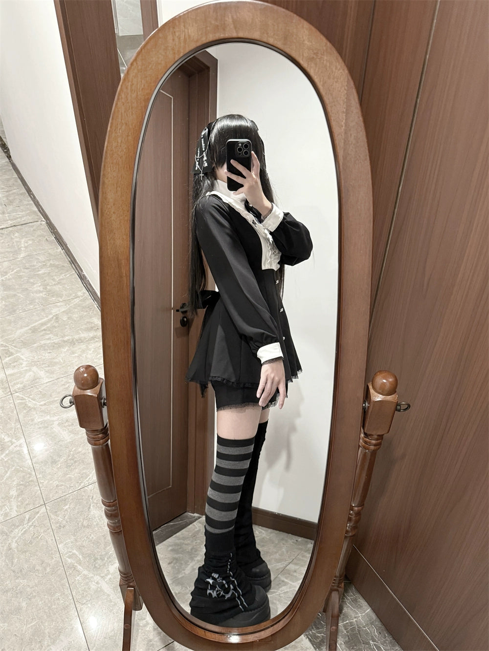 Jirai Kei Dress Set, Pointed Collar With Cross Accents 44145:797314