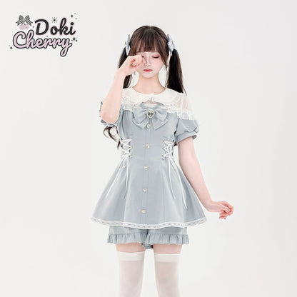 Jirai Kei Dress And Shorts Lace-up Short Sleeve Outfit (L M S) 37750:565358