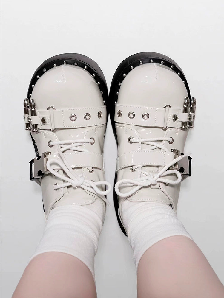 Gyaru Fashion Platform Shoes Round Toe Chunky Soles Shoes 29726:368316