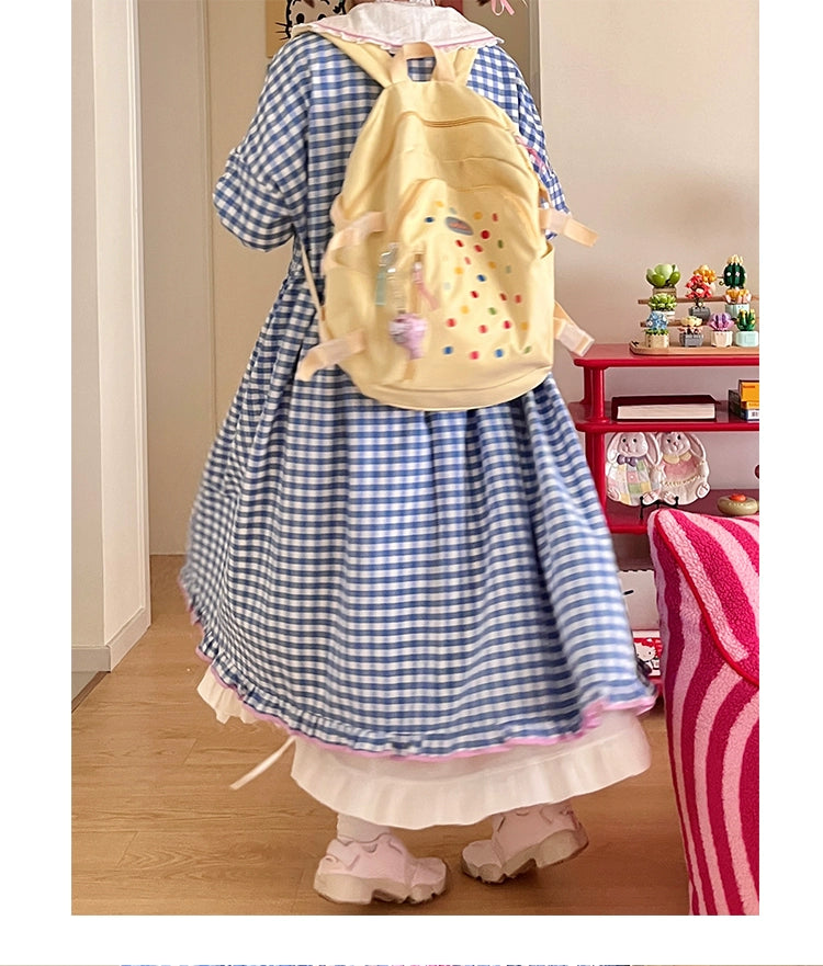 Oversized Mory Kei Dress Plaid Long Sleeve Dress Sweet Dress 36168:517326