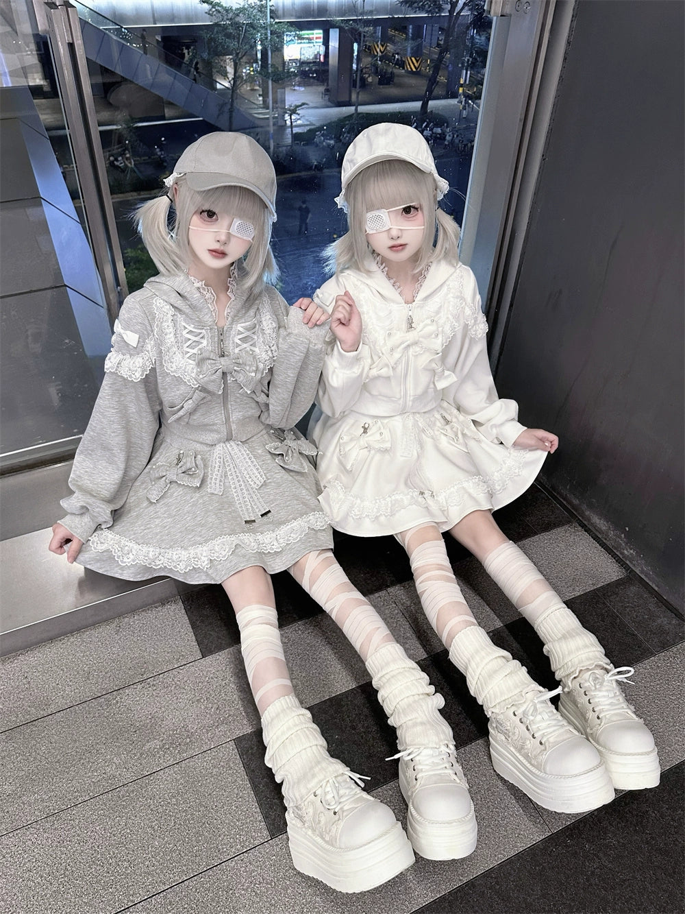 Lace Ryousangata Hoodie Outfit, Zipper Closure 43812:786114