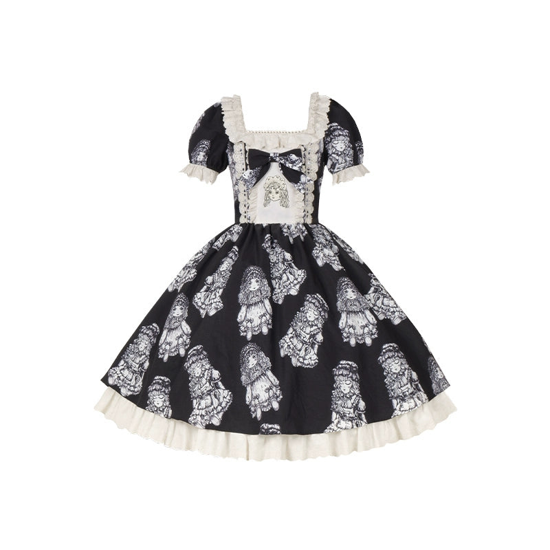 Vintage Lolita OP Dress With Embroidery And Doll Print (L M S) 39472:641492