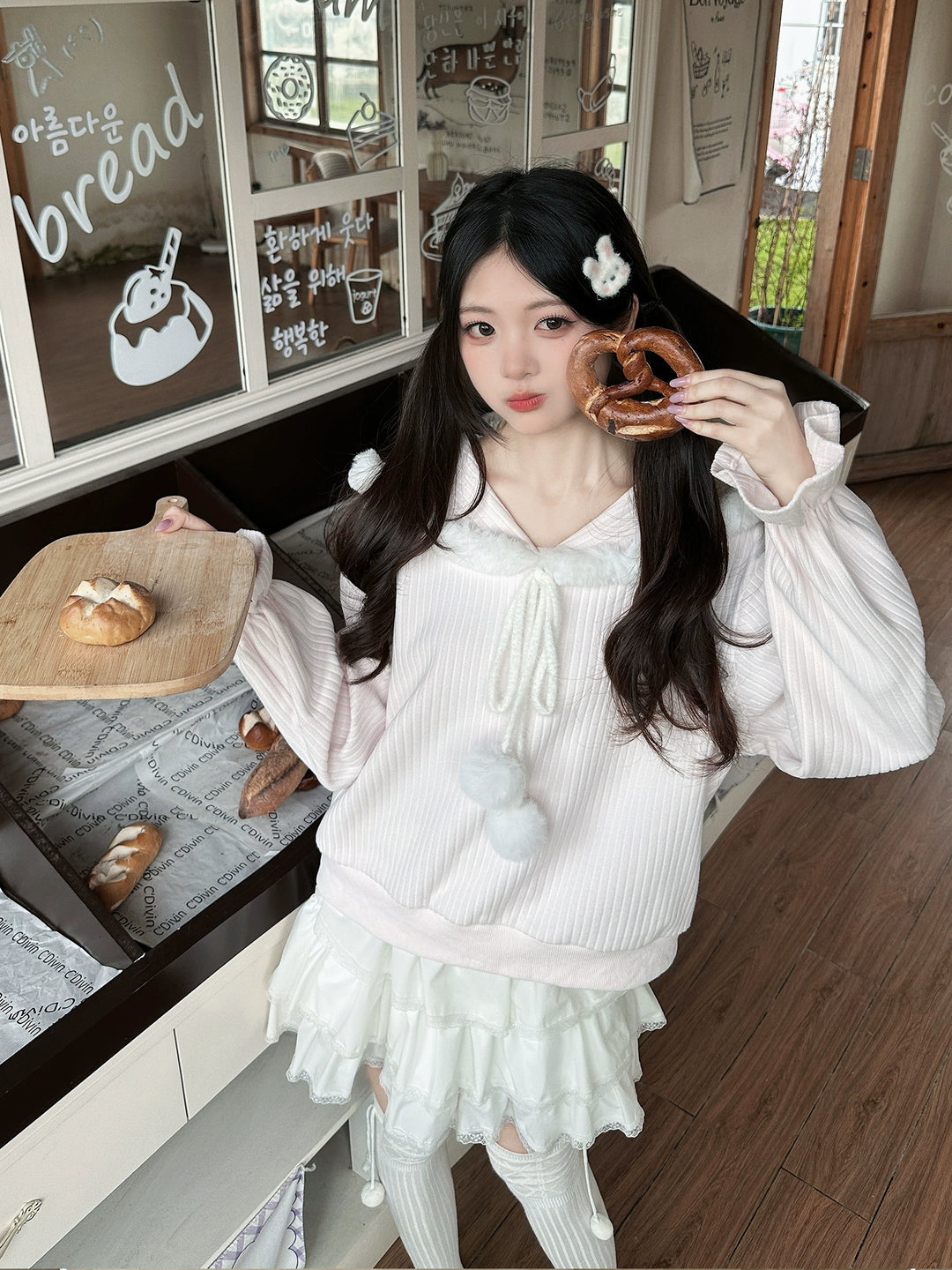 Kawaii Bunny Ear Hoodie, Tiered Skirt 43936:791158