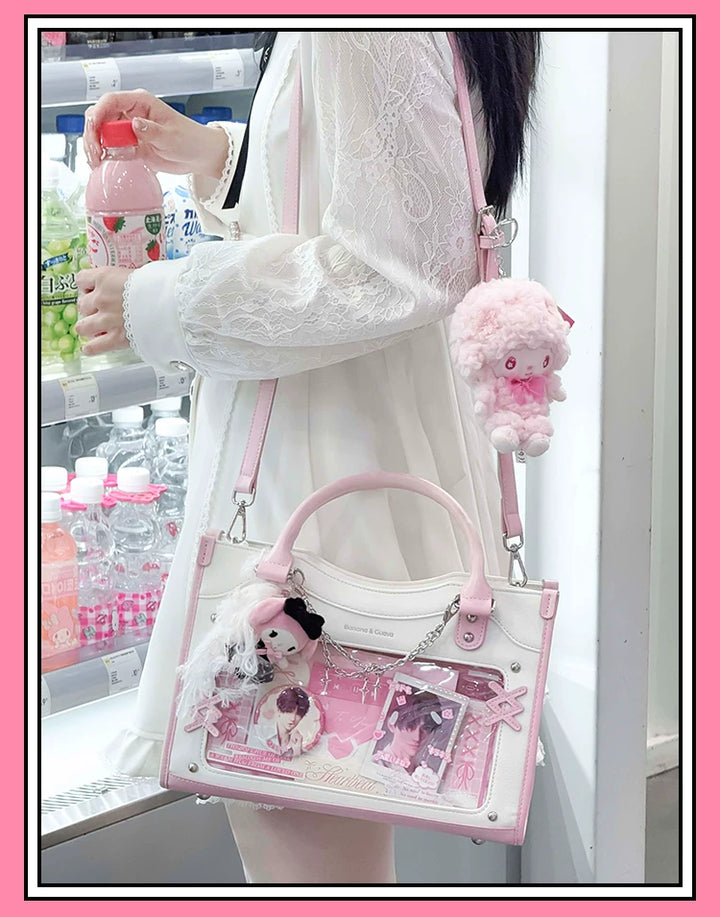 Y2K Square Shaped Ita Bag, Clear Window & Star Chain 45418:848133