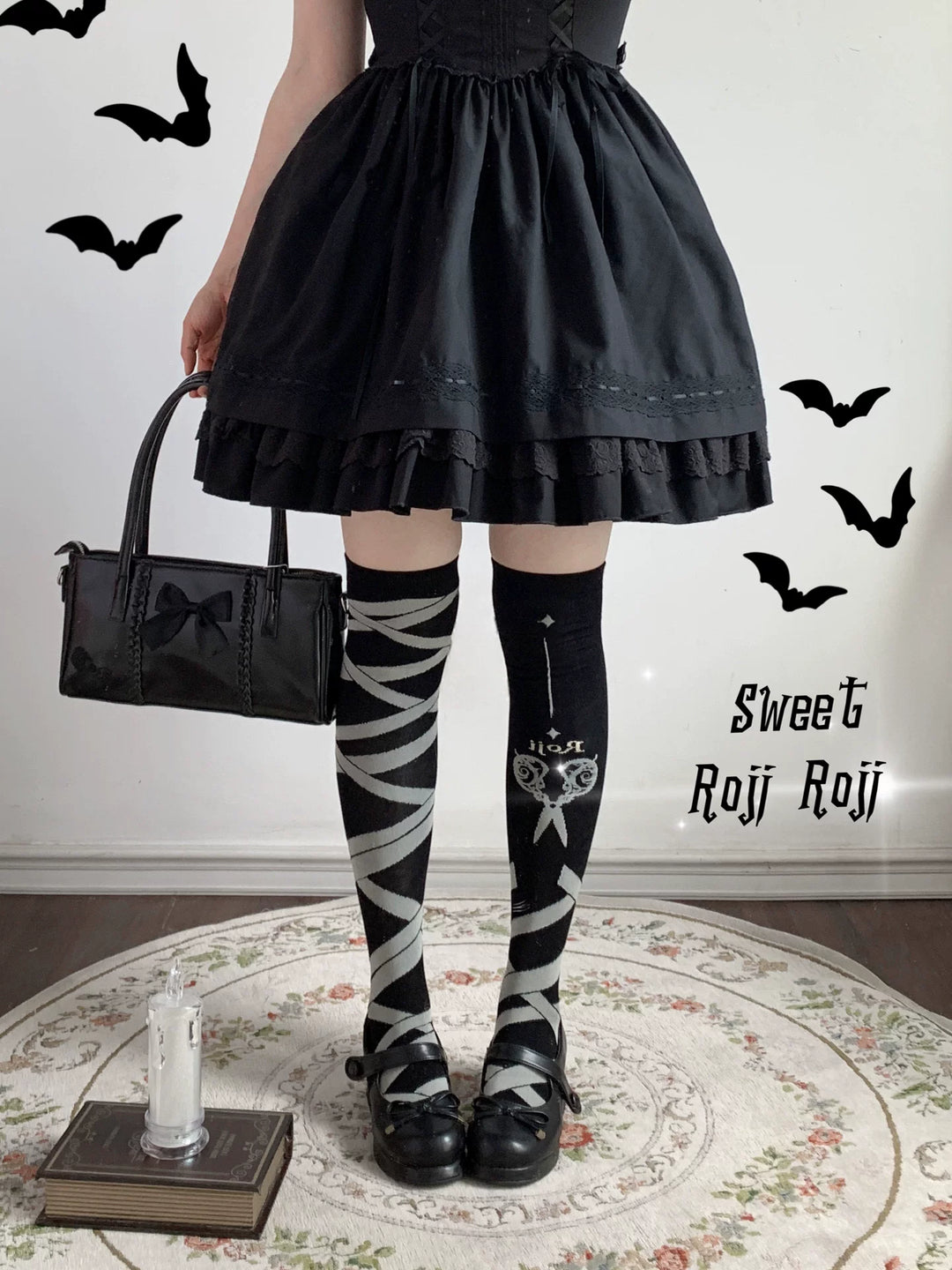 Gothic Lolita Over-the-Knee Socks, Scissor & Ribbon Patterns 44715:822266