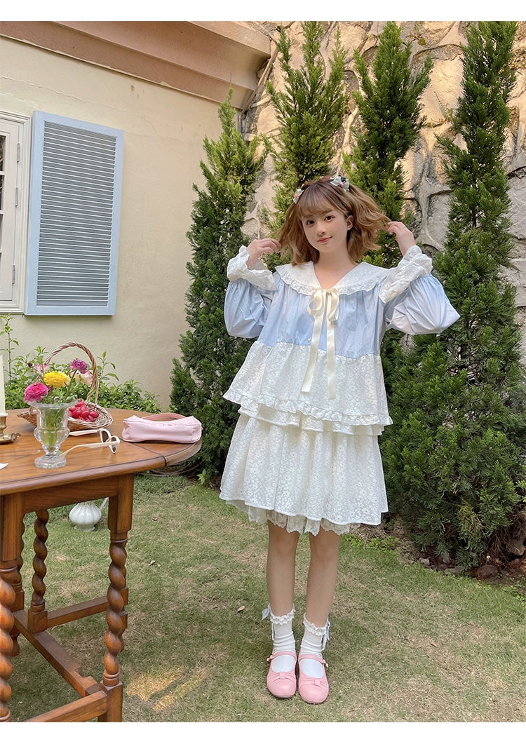 Mori Kei Shirt Sailor Collar Long Sleeve Floral Blouse 36560:518346