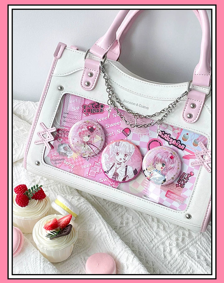Y2K Square Shaped Ita Bag, Clear Window & Star Chain 45418:848149
