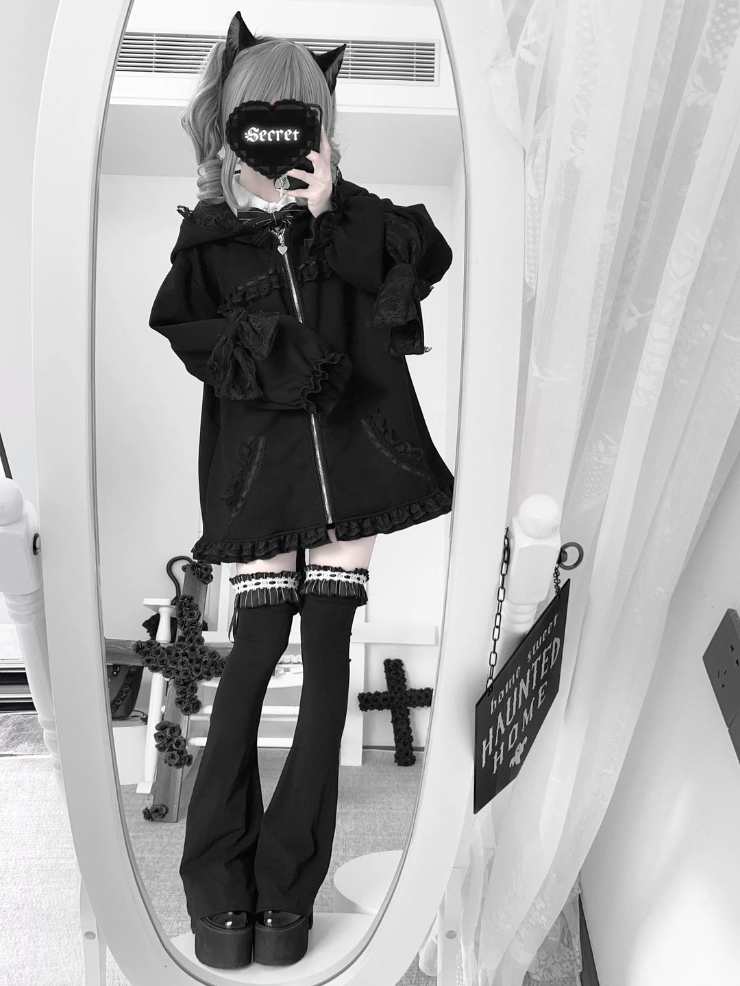 Cat-ear Hooded Jirai Kei Jacket With Pockets/Cat Tail Detail (F) 43244:772422