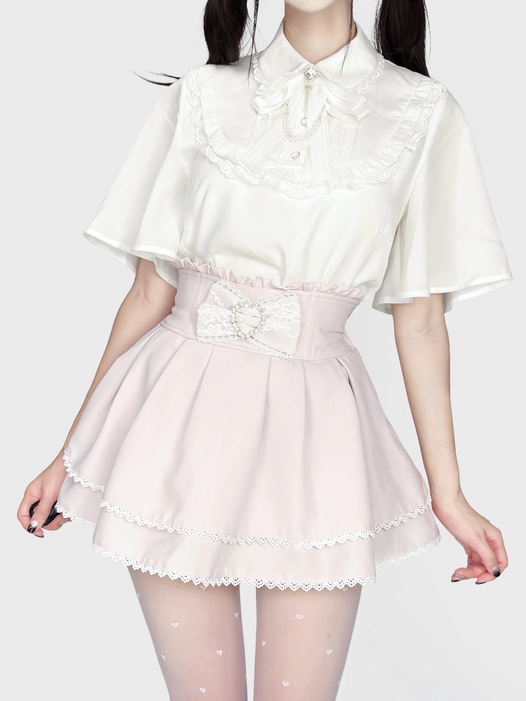 Ryousangata Skirt Outfit, Tencel Blouse (L M S XL XS / Pink White) 44750:821913