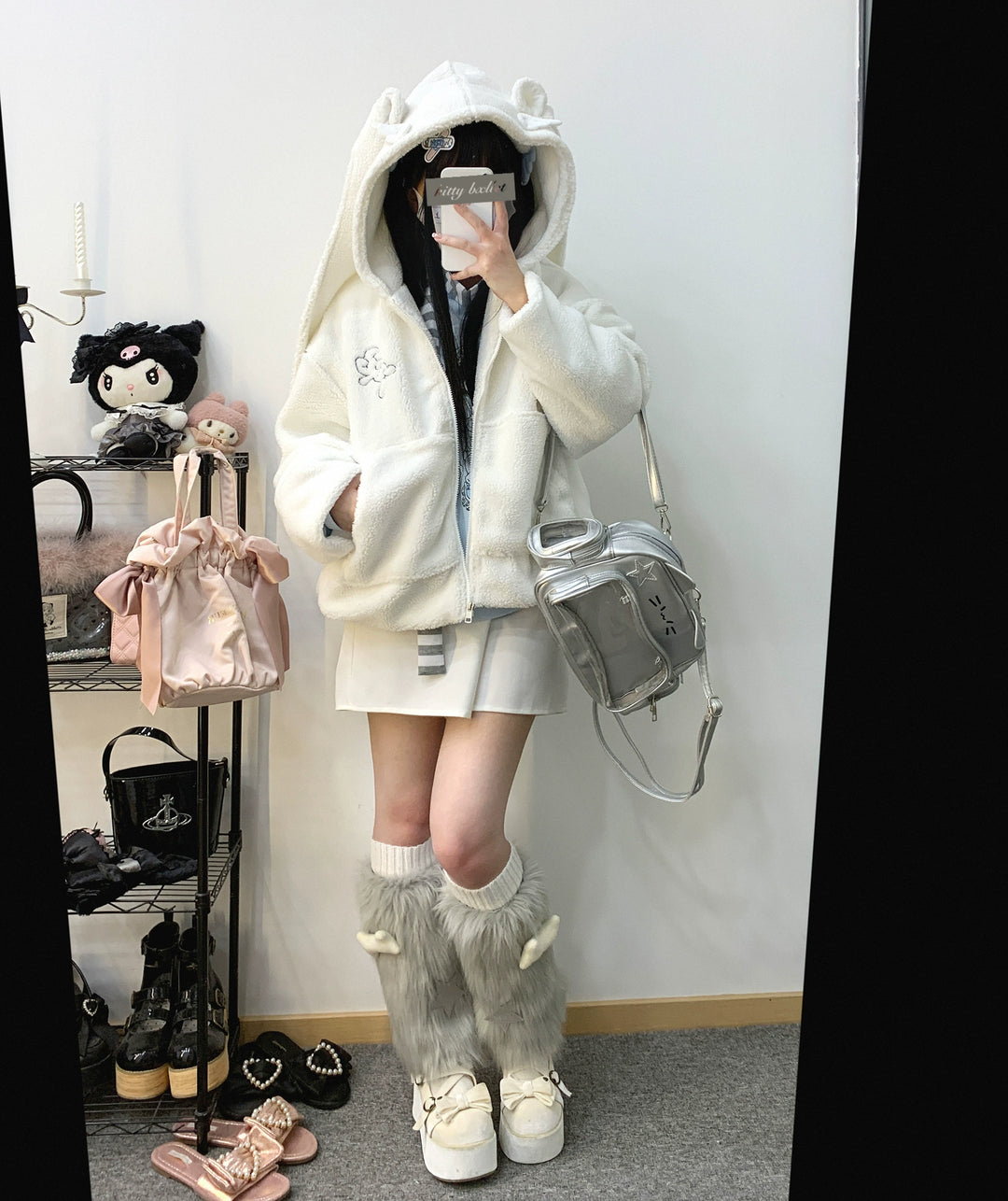 Jirai Kei Coat Zipper Bunny Ears Lamb Fleece Coat 31862:371862