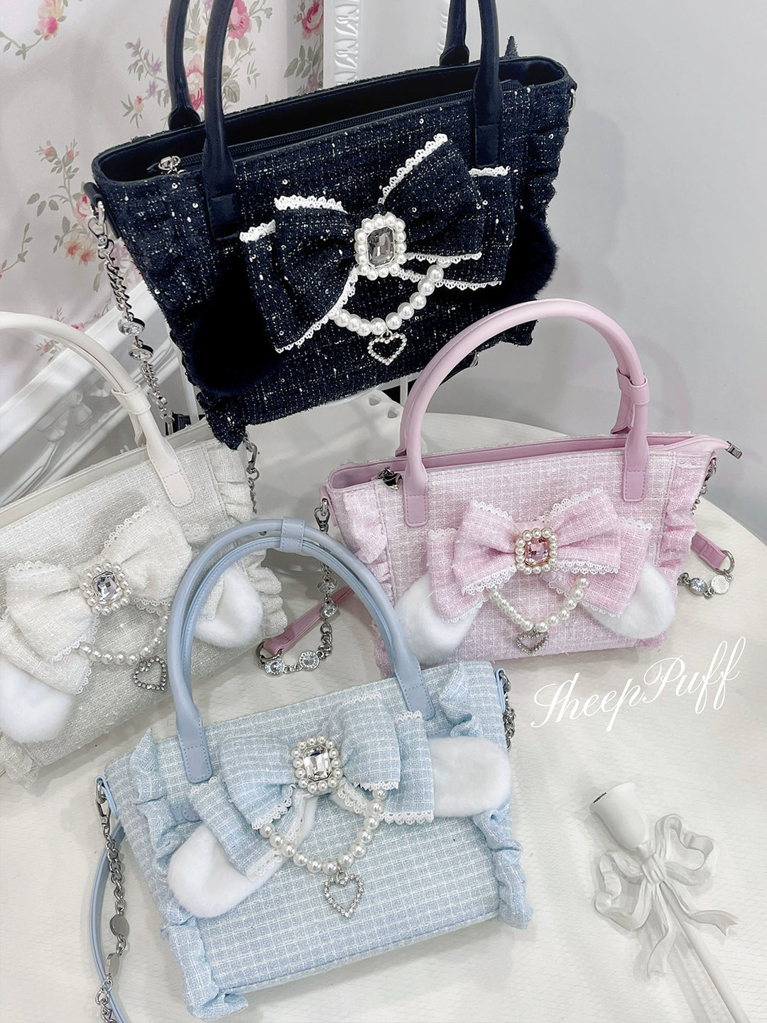 Ryousangata Style Handbag, Bow and Plush Ears 43680:782701