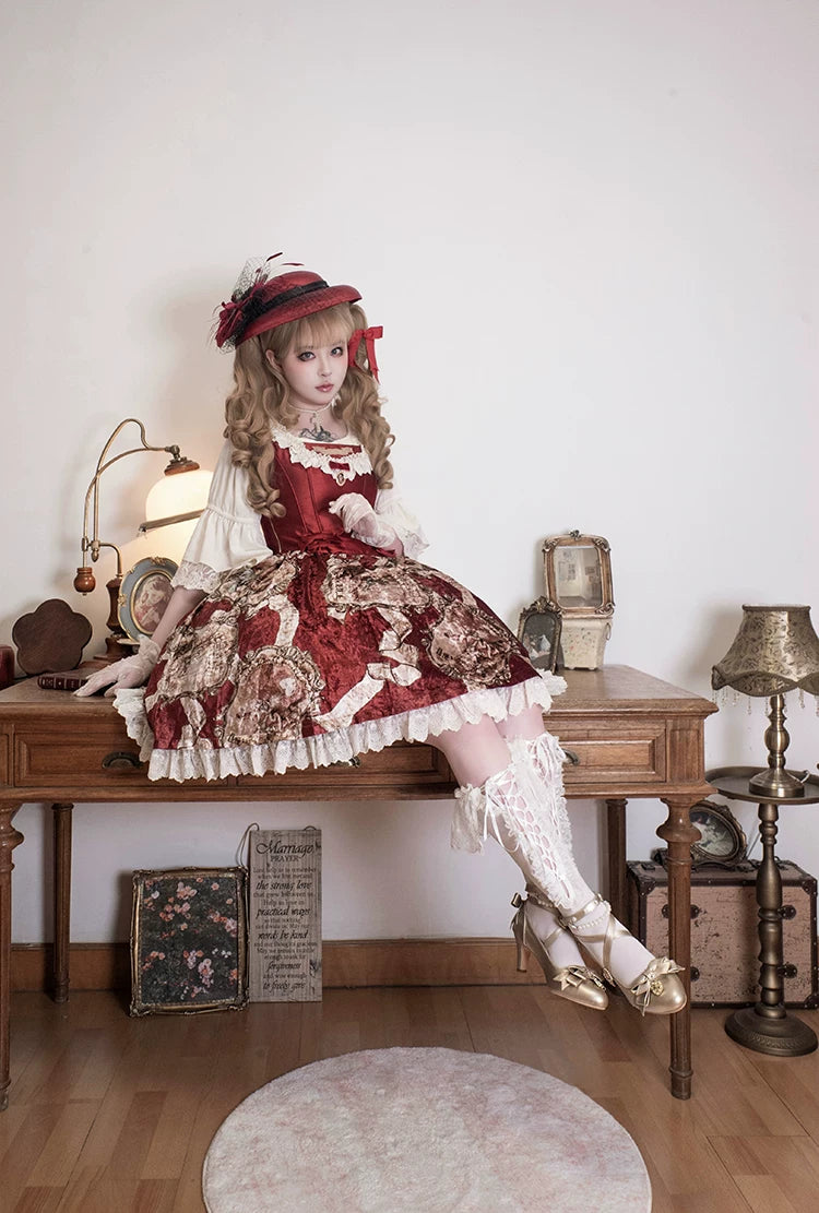 Classic Lolita Pointed Toe High Heels, Pearl-Like & Rhinestone 45841:864856
