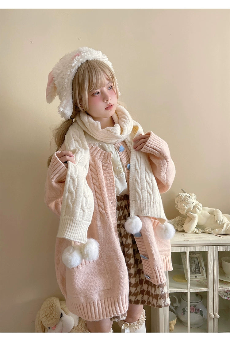 Kawaii Scarf Knitted Neck Warmer With Cute Ball 39340:620260