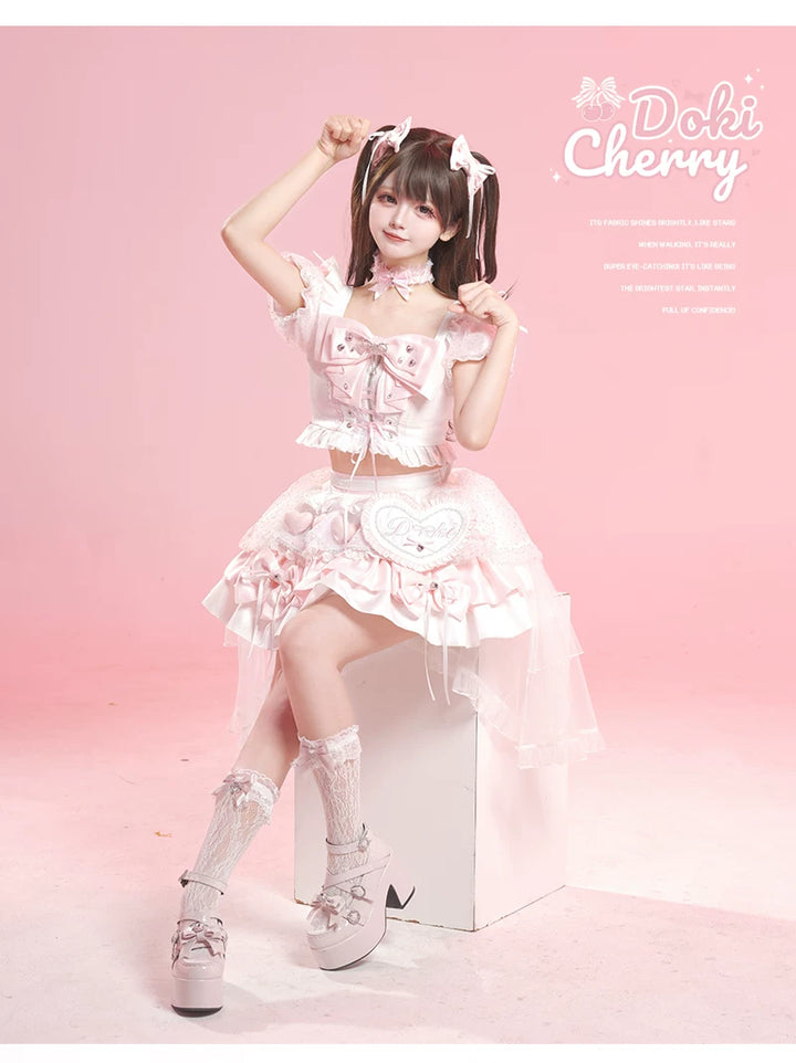 Chika Idol Outfit, Pink Heart-Decorated Top & Skirt 44770:827344
