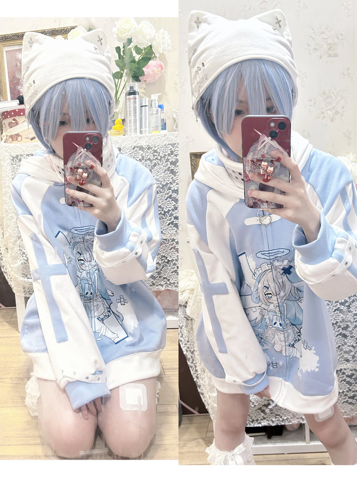 Tenshi Kaiwai Blue Hoodie With Bunny Ears 29208:354900