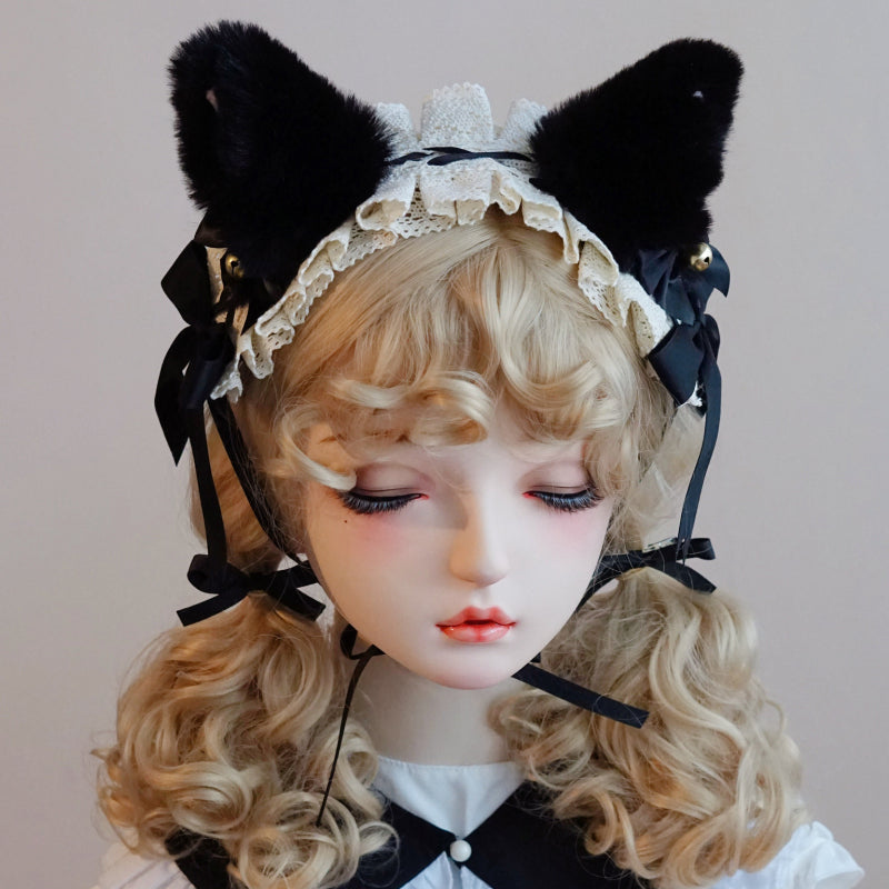 Lolita Headwear Handmade Cat Ears Hairband Black White Bow (23) 28946:332712 (23) 28946:332712