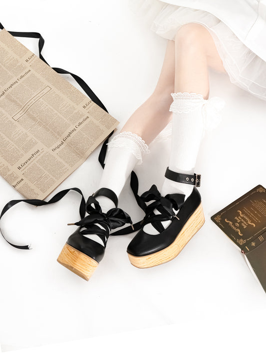 Lolita Platform Shoes Elegant Ribbon Ties Shoes 35112:481848