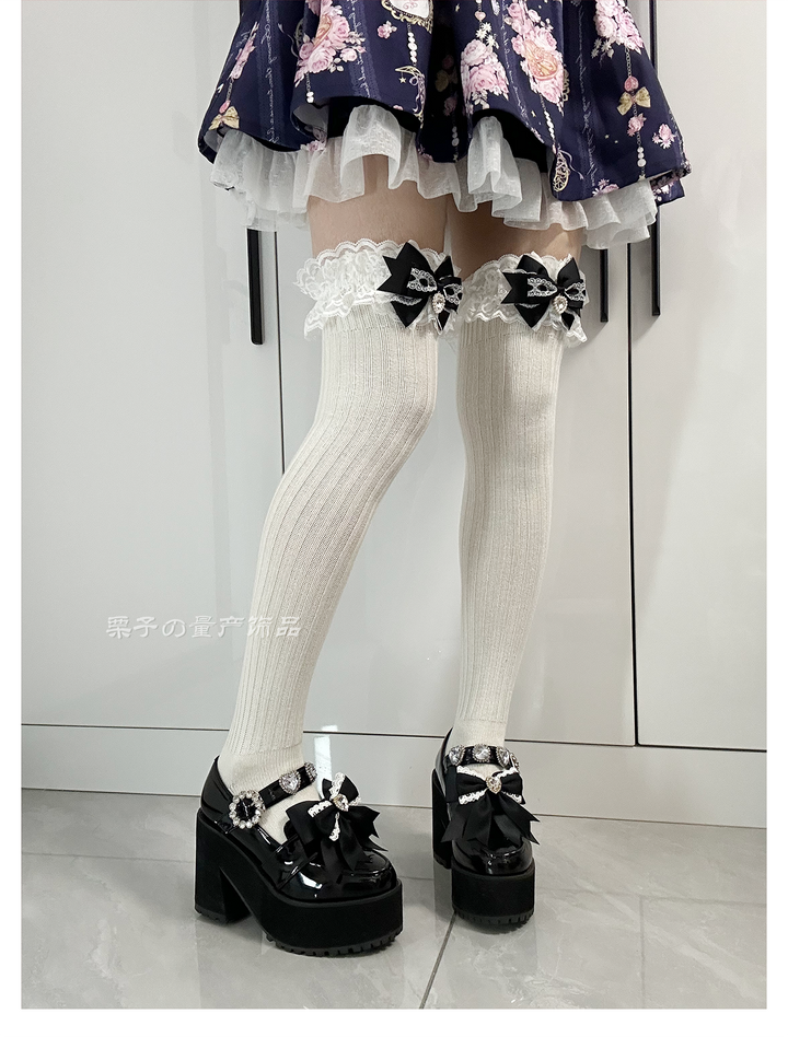 Jirai Kei Over-the-Knee Socks, Lace Cuffs 44008:793890