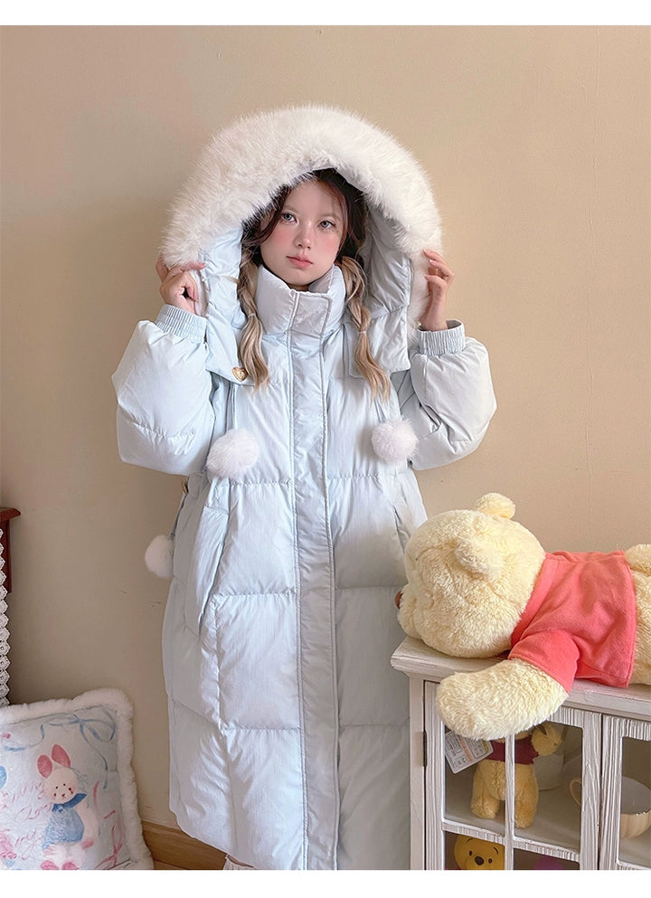 Kawaii Winter Coat Rabbit Ear Hooded Long Down Jacket 40340:665558