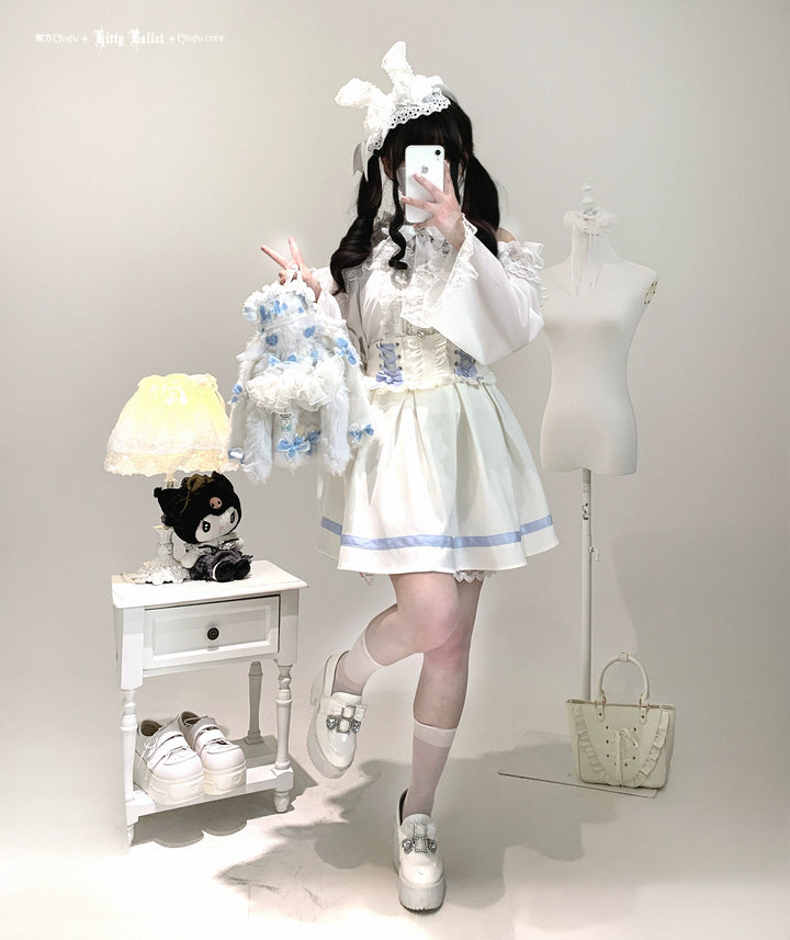 Lace Open-Shoulder Jirai Kei Blouse, Long Sleeves 44004:793090