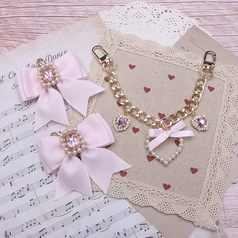 Ryousangata Bag Chain & Bow Charm, Heart-Shaped Rhinestone 45075:839455