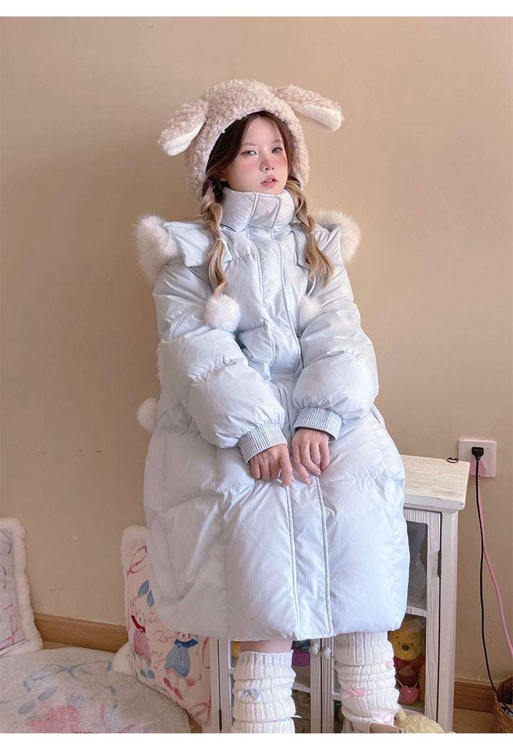 Kawaii Winter Coat Rabbit Ear Hooded Long Down Jacket 40340:665620