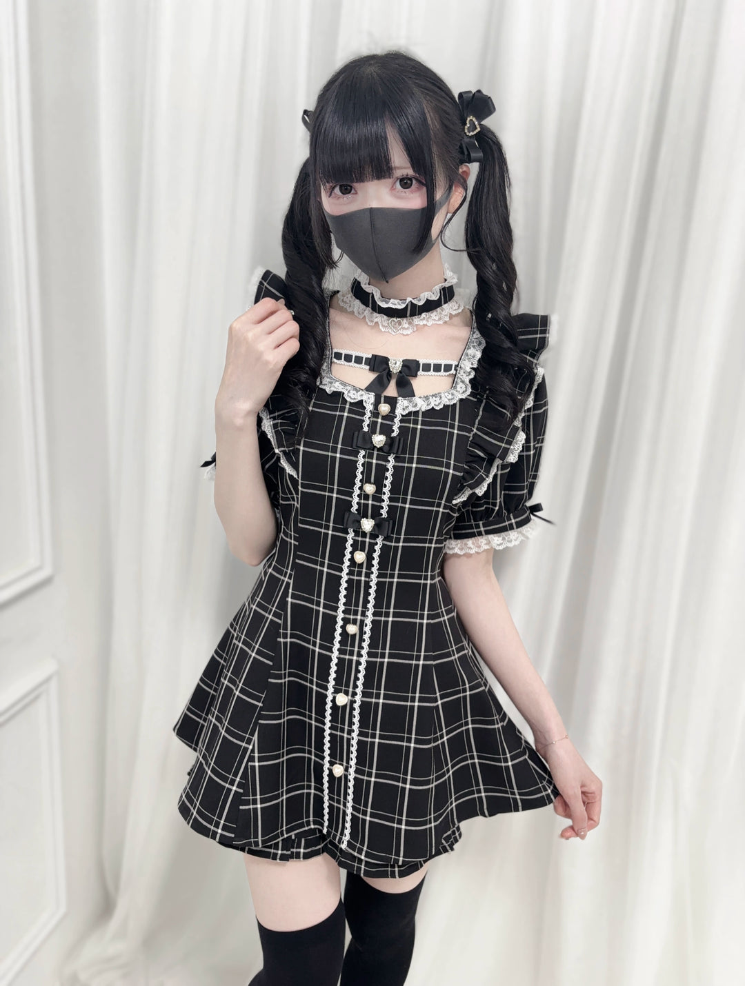 Square Neckline Jirai Kei Dress Suit With Detachable Choker (L M) 43102:765815