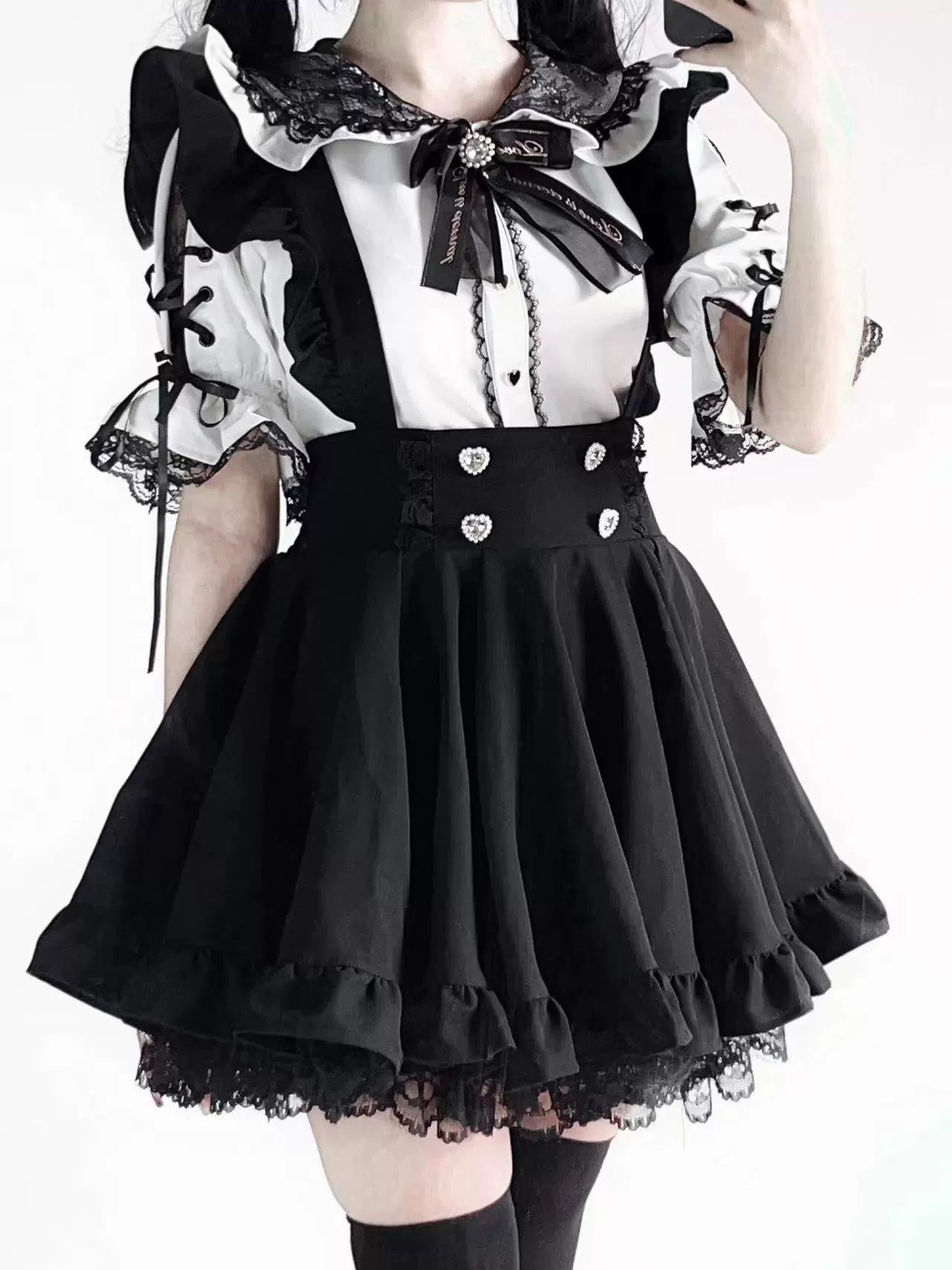 Jirai Kei Skirt 3-meter Flared Puffy Strap Skirt (M S / Black) 37846:574014
