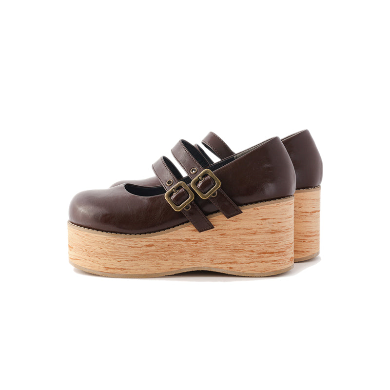 Retro-wooden Bottom Double Button Platforms Multicolor (34 35 36 37 38 39 40 41) 21784:318748