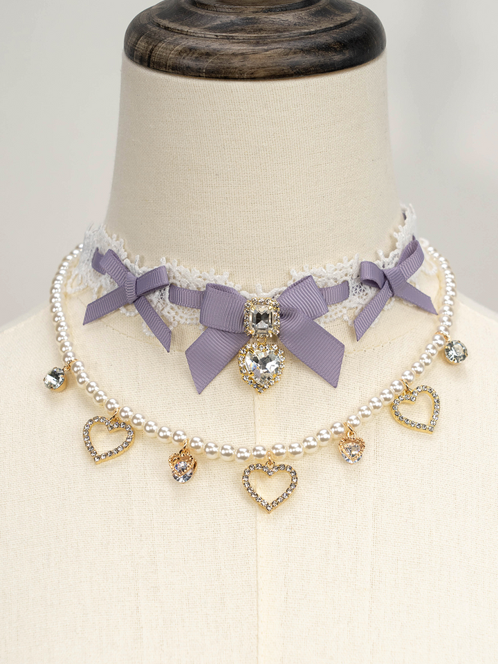 Jirai Kei Necklace Double-layered Pearl Rhinestone Choker 33806:446340 33806:446340