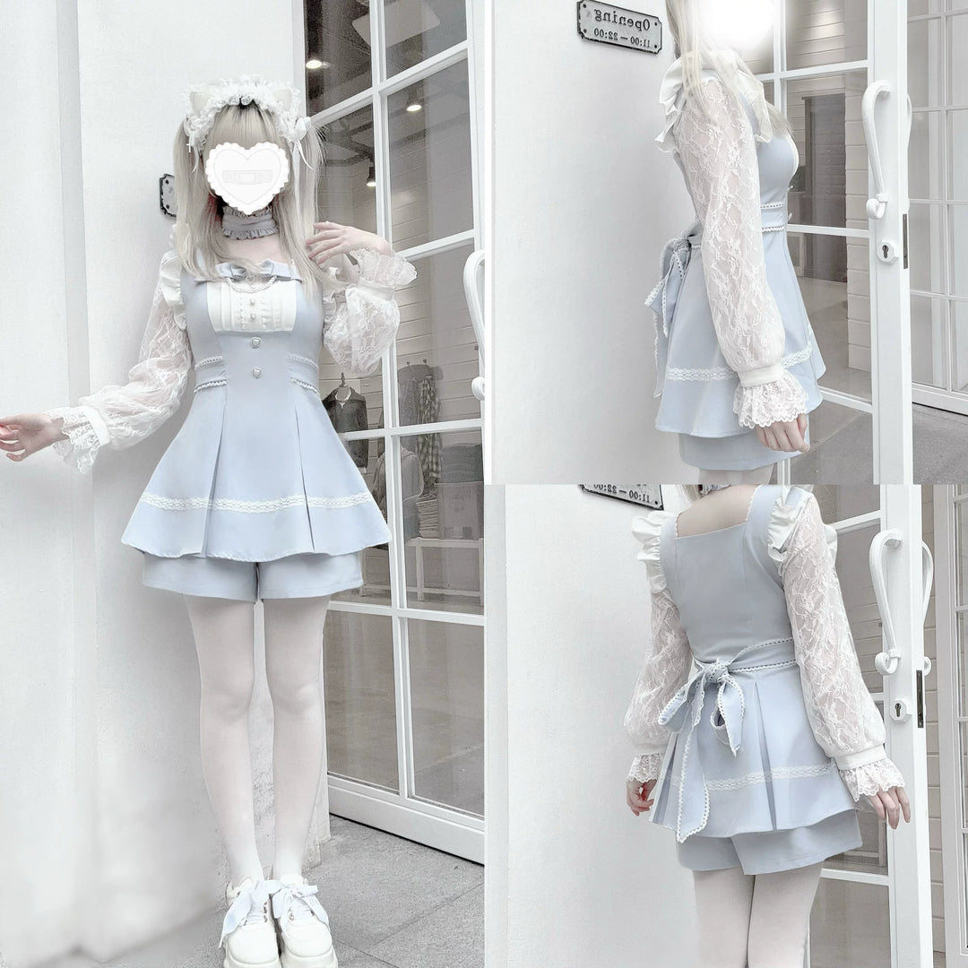 Ryousangata Lace Sleeves Dress, Pintucks and Pearl Chain 45103:834953