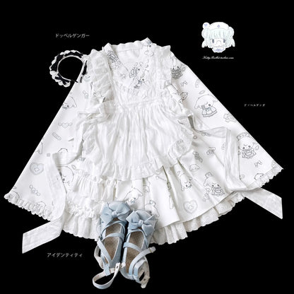 Tenshi Kaiwai Patchwork Skirt Kimono Top White Apron Three-Piece Set 36786:536652
