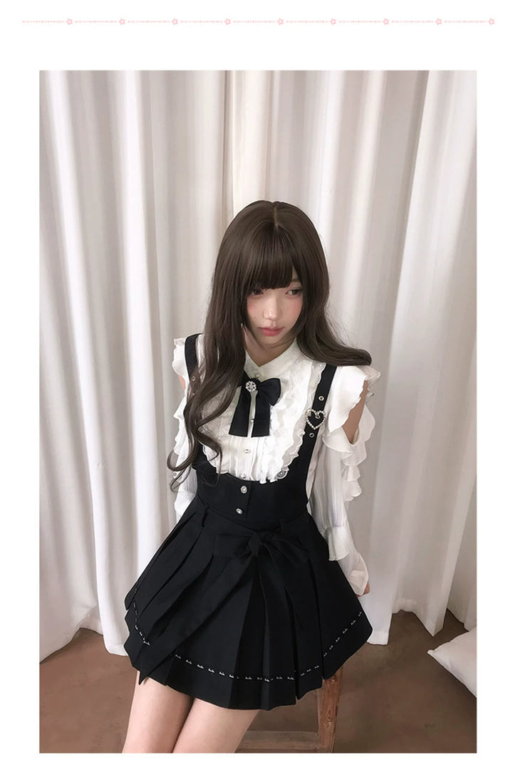 Jirai Kei Suspender Skirt, Open-Shoulder Shirt 45100:835050